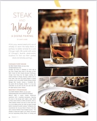 a magazine page with a picture of a steak and whiskey